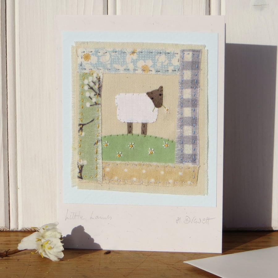 Sweet Little Lamb hand-stitched miniature applique - a gift as well as a card!