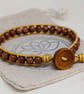 Goldstone and metallic gold leather bracelet with wooden button fastener  - Image 8
