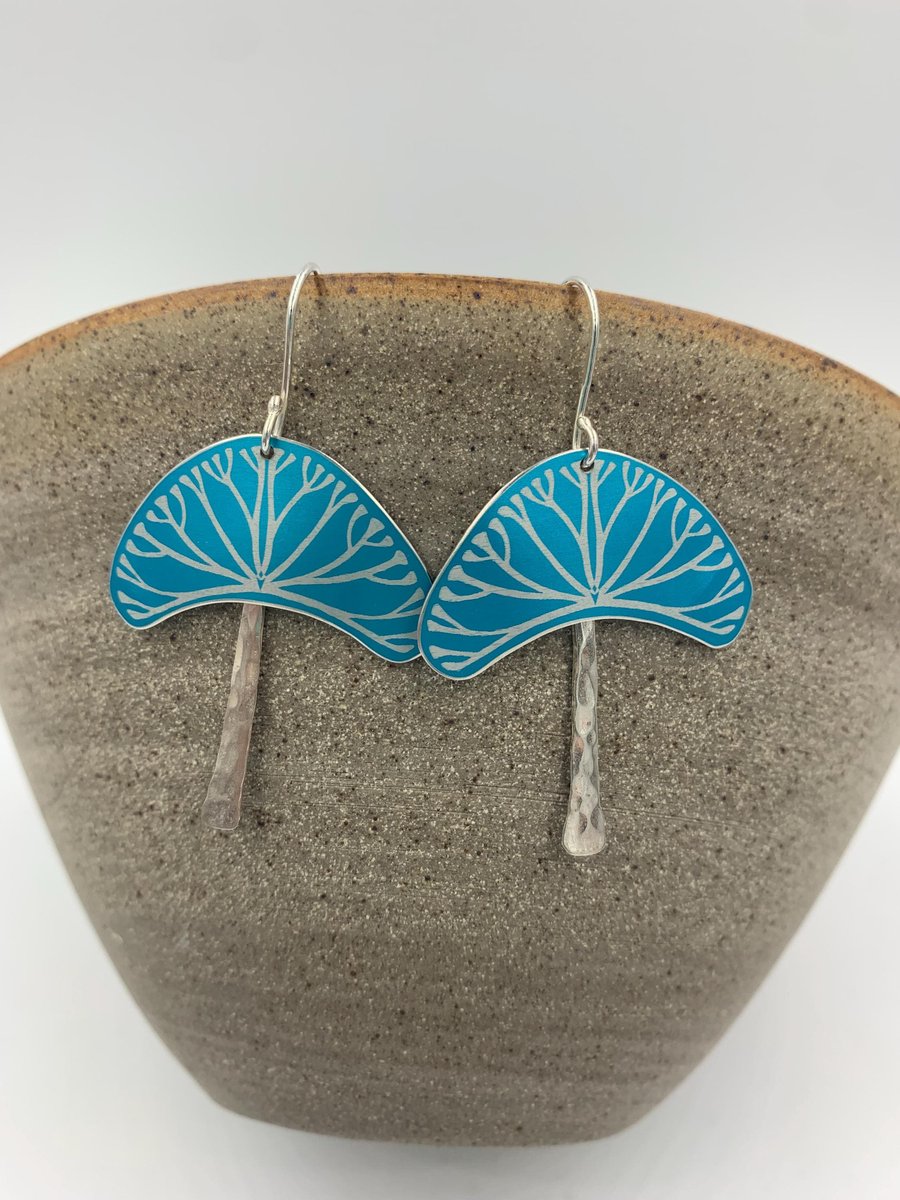 Turquoise aluminium and silver tree earrings