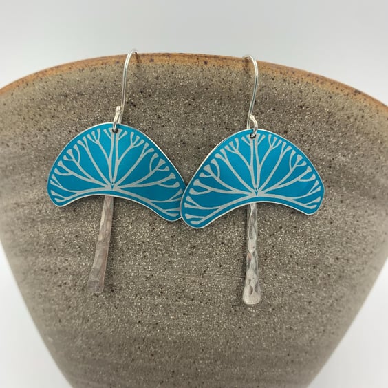 Turquoise aluminium and silver tree earrings