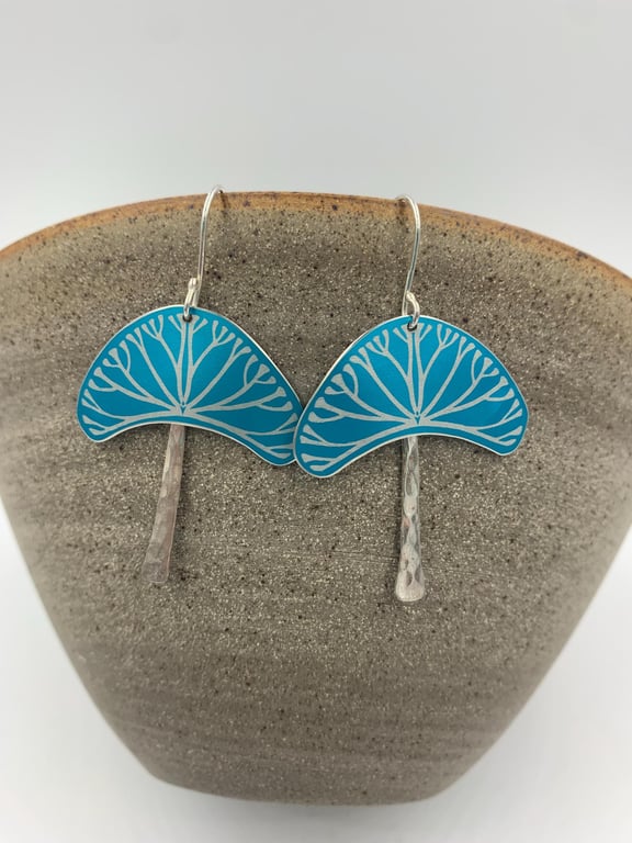 Turquoise aluminium and silver tree earrings