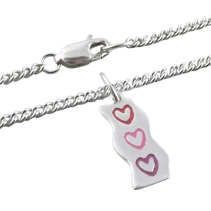 Wave Heart Anklet, Silver Heart Jewellery, Handmade Gift for Her