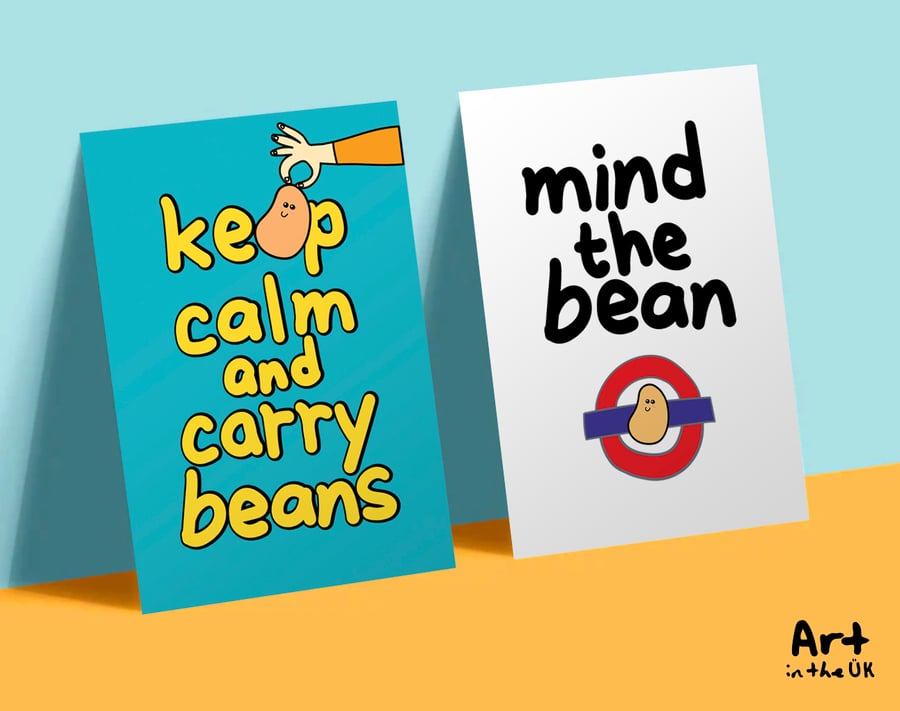 Funny Bean Wall Art Poster, A4 Digital Download, Set of 2