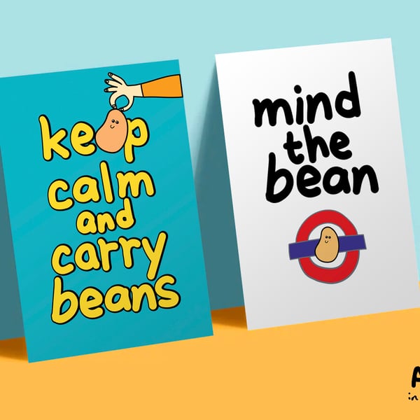 Funny Bean Wall Art Poster, A4 Digital Download, Set of 2