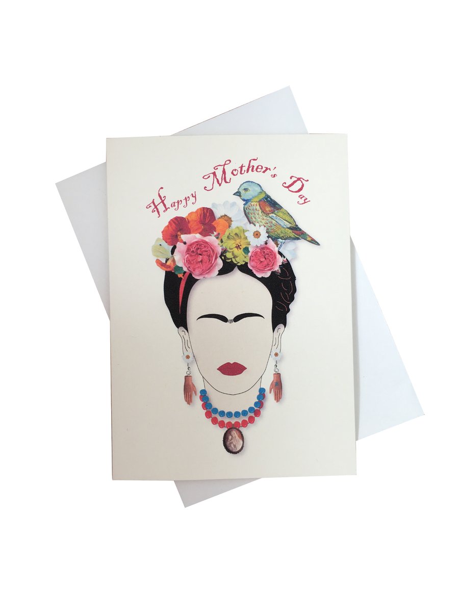 Happy Mother's Day card - inspired by Frida Kahlo - can frame for wall art