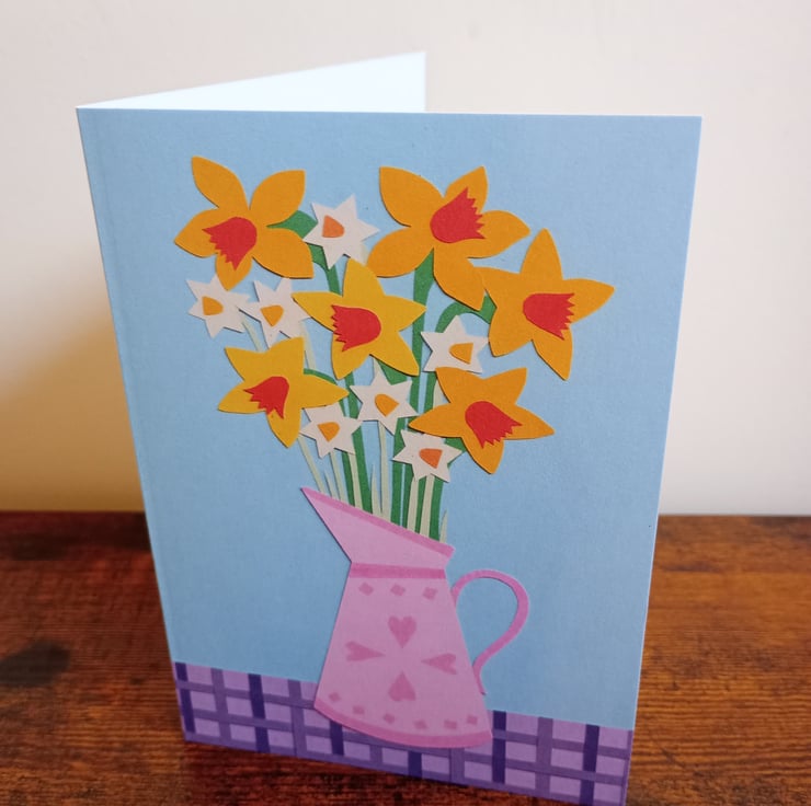 Print of papercut daffodils in jug - Greeting C... - Folksy