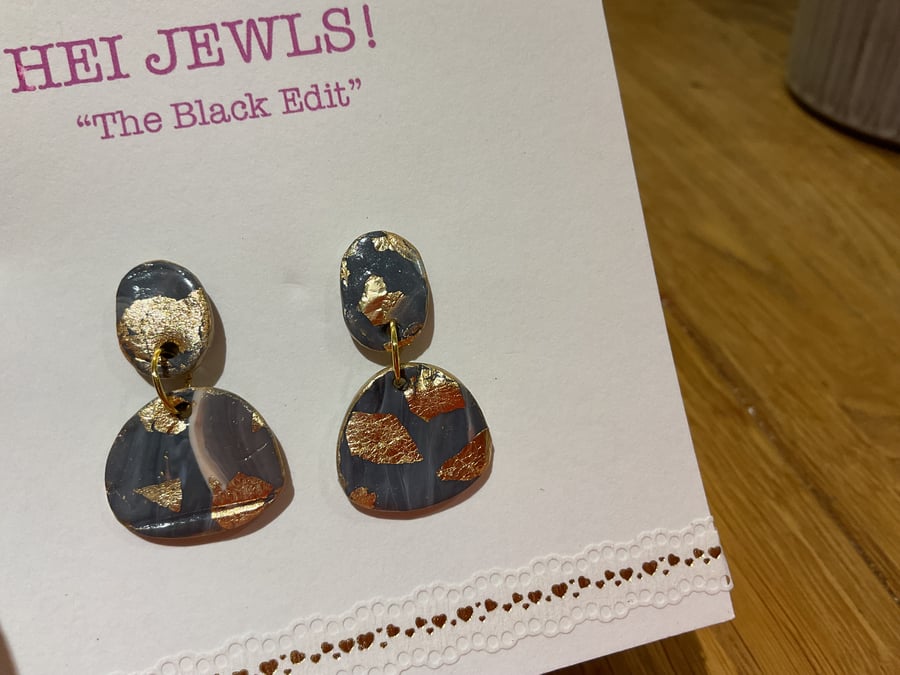 Glossy gold and grey dangle earrings 