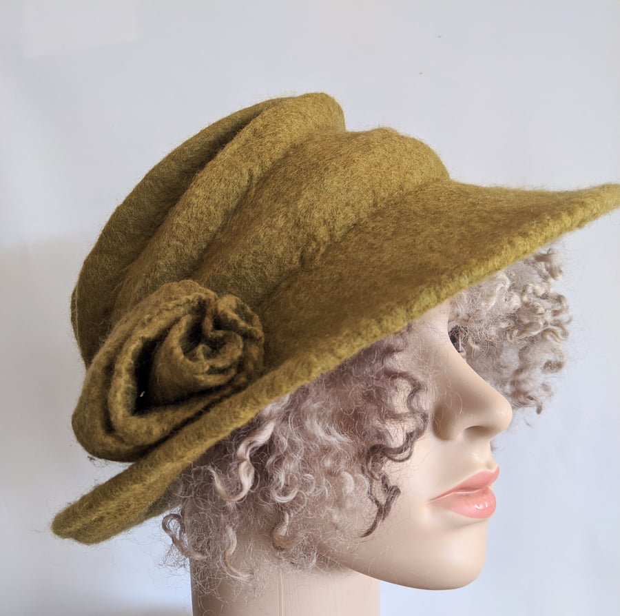 Khaki felted wool hat - 'The Crush' - designed to pack flat