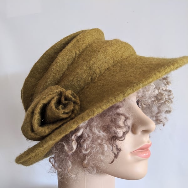 Khaki felted wool hat - 'The Crush' - designed to pack flat