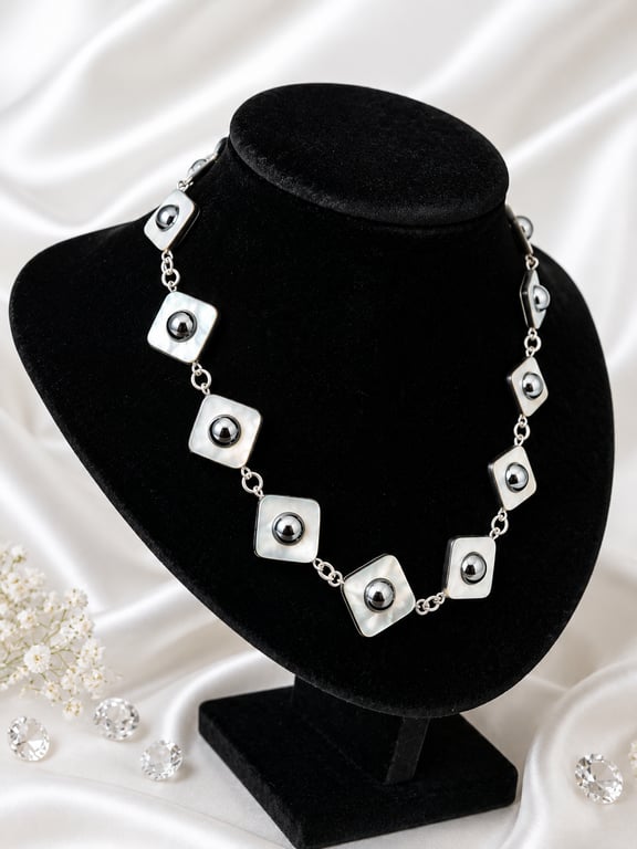 Dyed shell and Haematite bead rosary link necklace