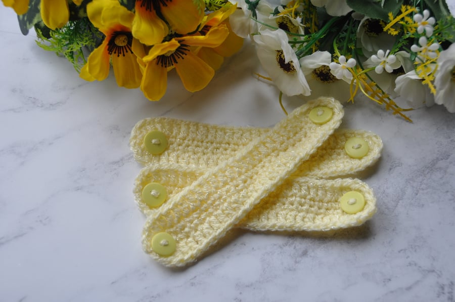Set of 3 Hand Crochet Ear Savers Yellow Sparkle Mask Extenders for Face Masks