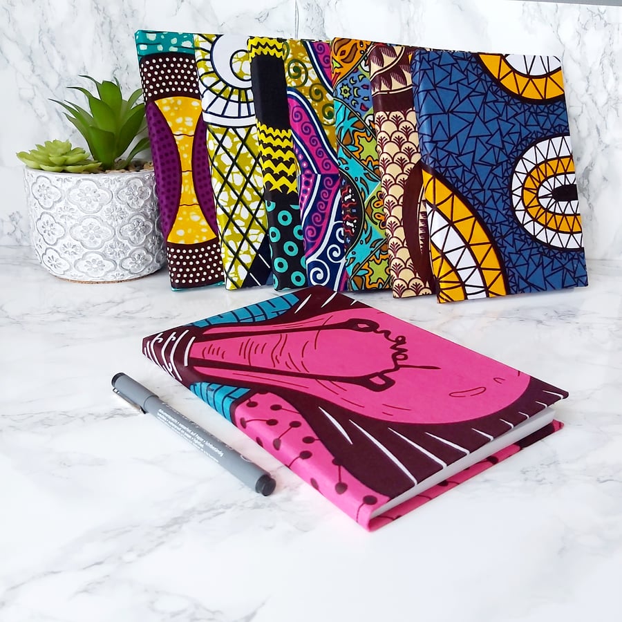 A5 African Print, Fabric covered Hardback Notebook