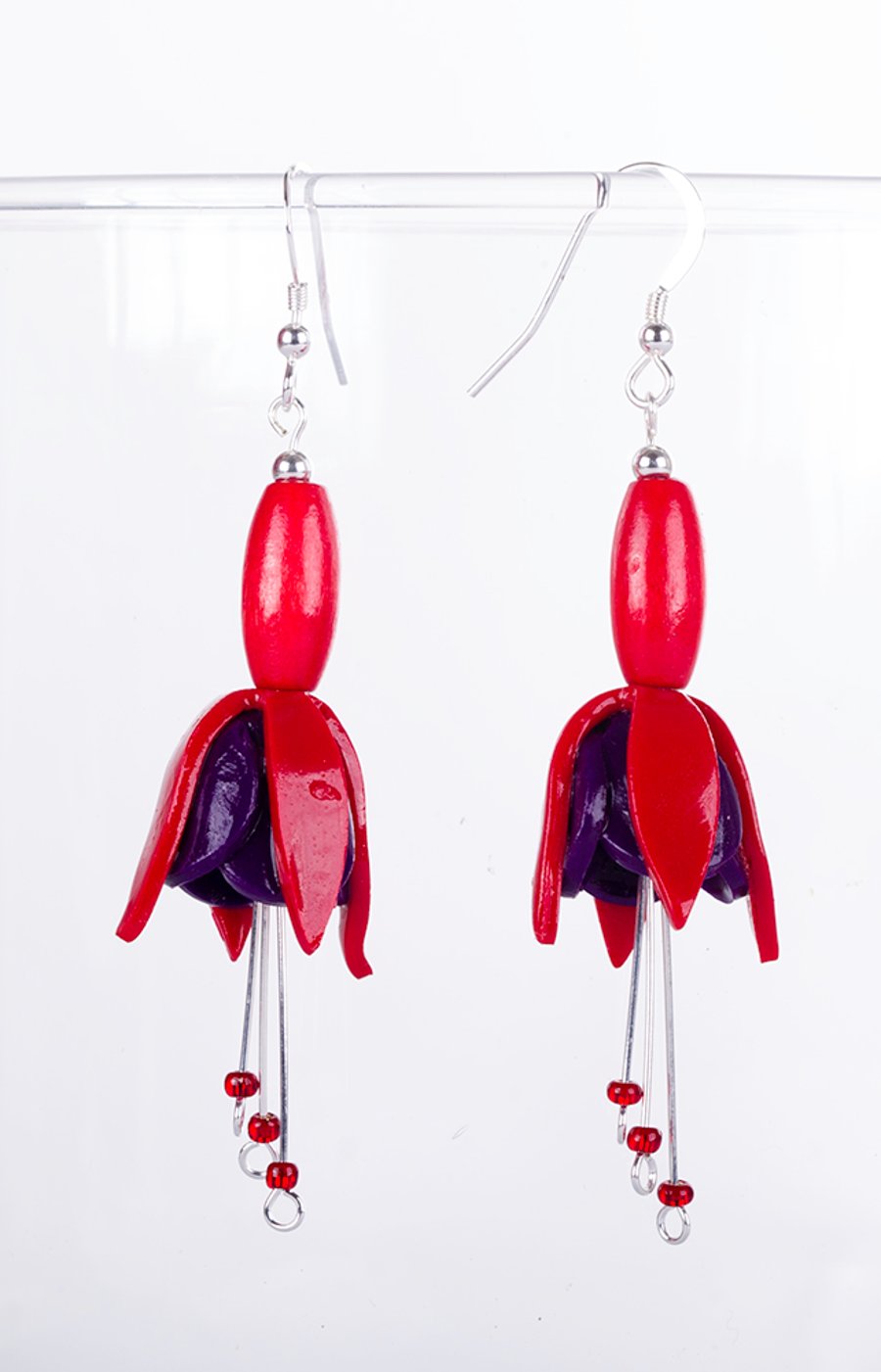 Fuchsia flower earring, red & purple