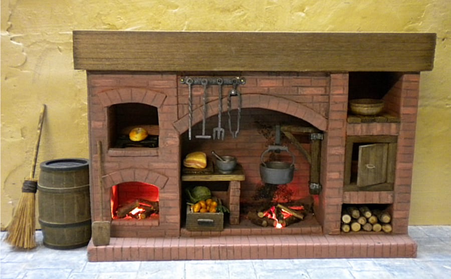 1: 12th Dolls House Brick Fireplace Tudor Medieval Cottage