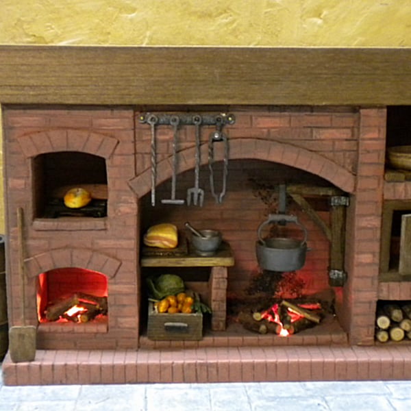 1: 12th Dolls House Brick Fireplace Tudor Medieval Cottage