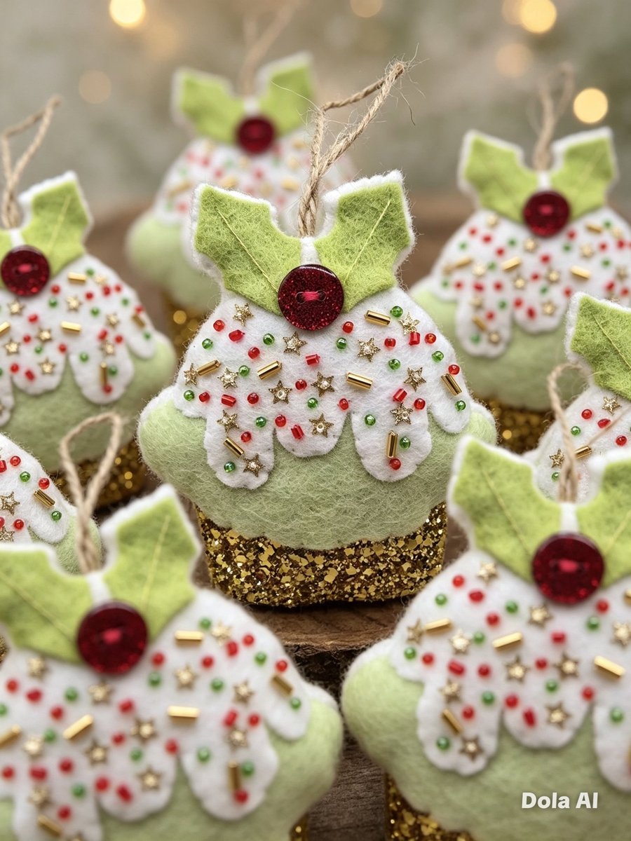Handmade Felt Christmas  Cupcake Ornament Hanging Tree Decoration 