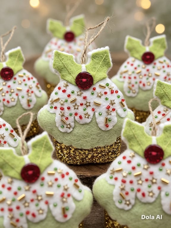 Handmade Felt Christmas  Cupcake Ornament Hanging Tree Decoration 