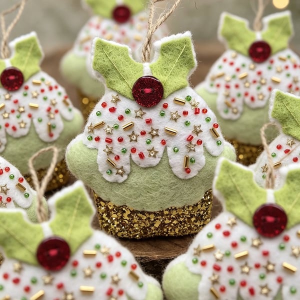 Handmade Felt Christmas  Cupcake Ornament Hanging Tree Decoration 