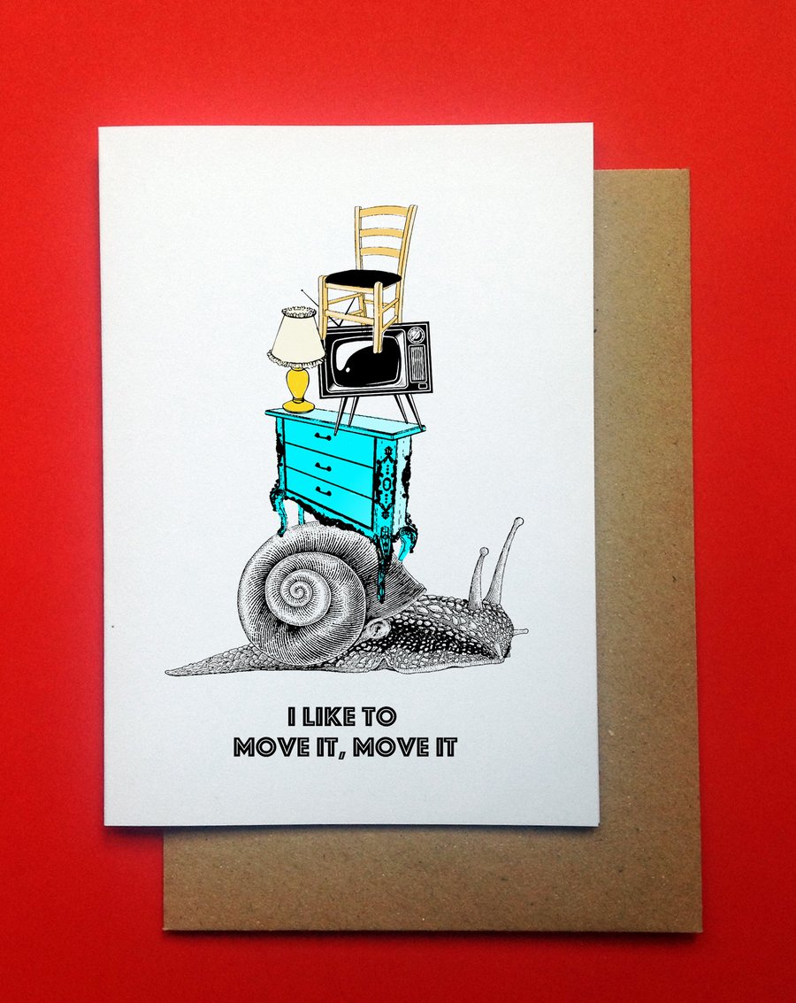   New Home, Funny Snail Moving House Greetings Card, House Warming