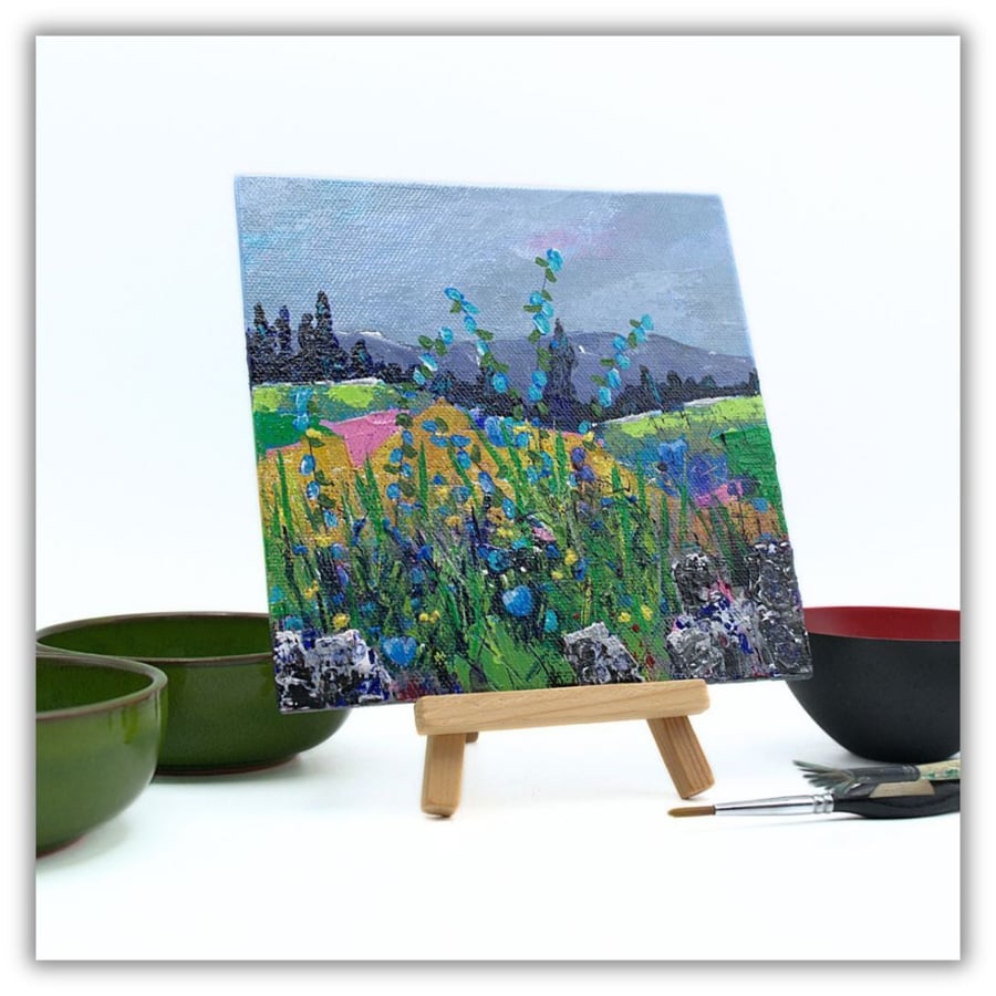 A small original painting - landscape - Scotland - acrylic painting - with easel