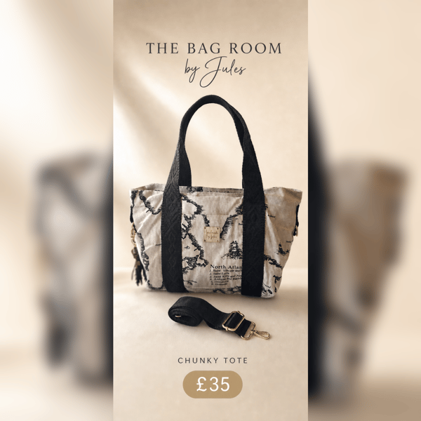 Map of the World Fabric Chunky Tote Bag