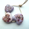 pink hearts lampwork glass beads