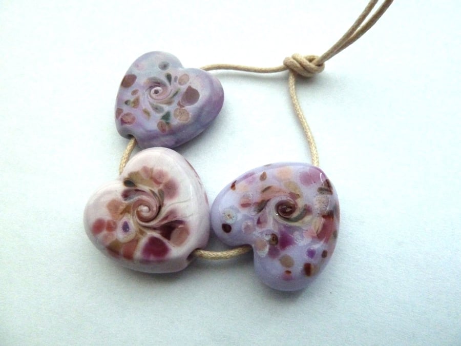 pink hearts lampwork glass beads
