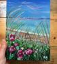 Poppy Seascape, Whitley Bay. Acrylic Painting on A5 wood panel. - Image 2