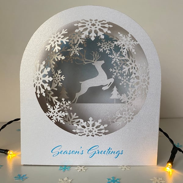 3D reindeer snow globe Christmas card