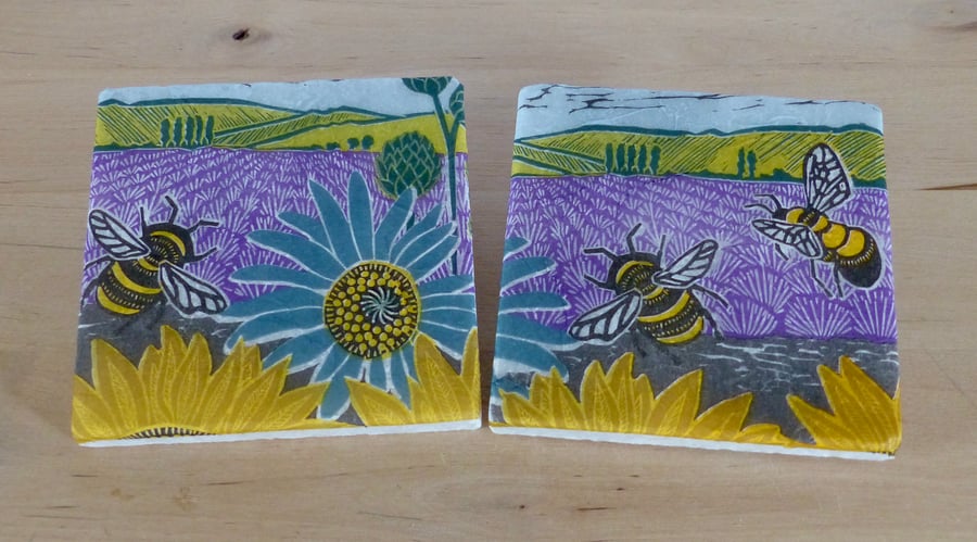 Marble 'Bee & Lavender' Coasters