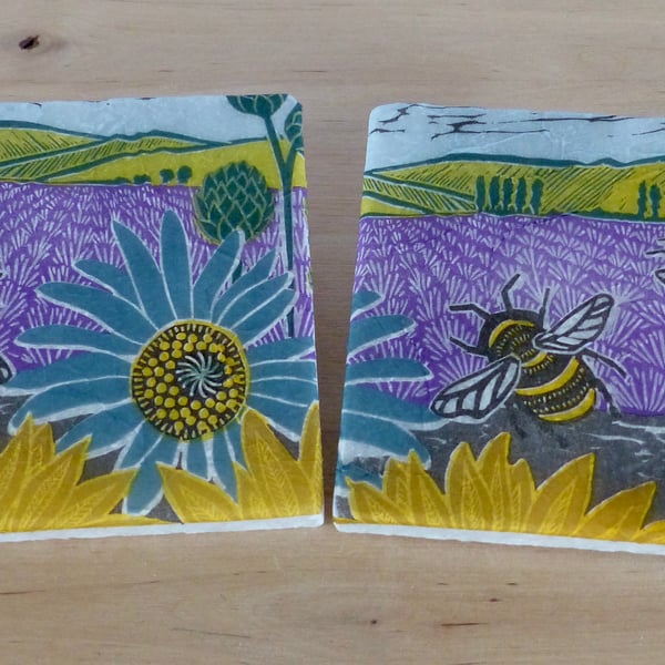 Marble 'Bee & Lavender' Coasters