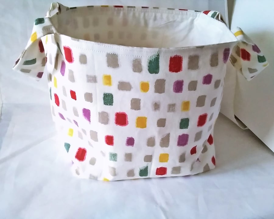 Fabric storage box with handles, cream linen fabric basket