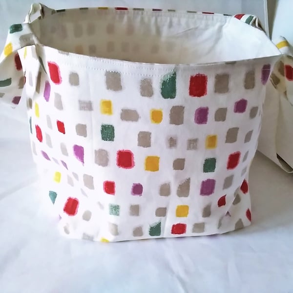 Fabric storage box with handles, cream linen fabric basket