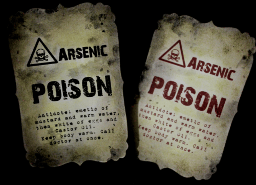 Handmade Arsenic Poison Halloween Bottle Stickers - Set of 8 red and black