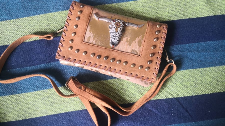 Buffalo Skull Hair-on-Hide Leather Crossbody bag