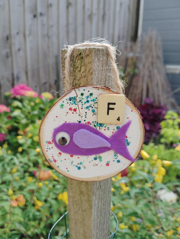 Wooden alphabet art -decorative wall plaque with first letter scrabble tile 