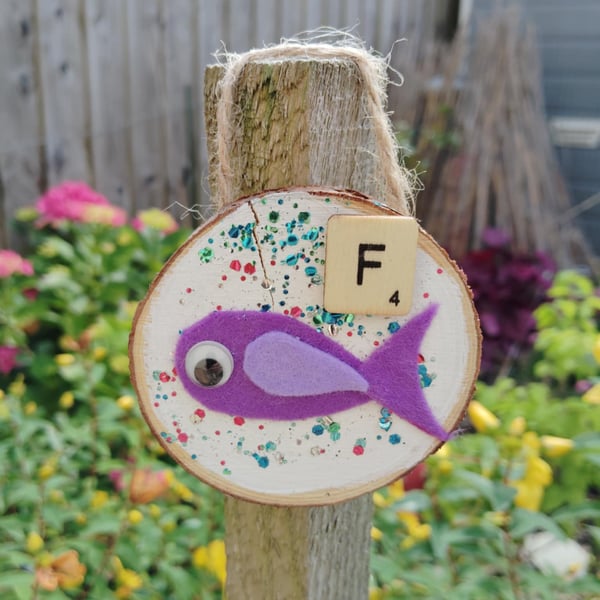 Wooden alphabet art -decorative wall plaque with first letter scrabble tile 