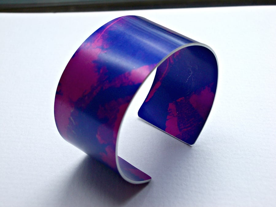 Cuff bangle in blue and pink print