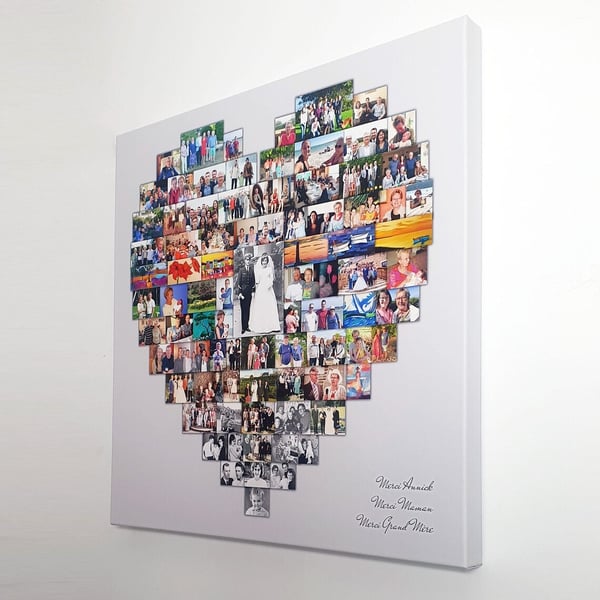 Heart Shape Collage Personalised Gift  Print - up to 150 Photos - Premium 