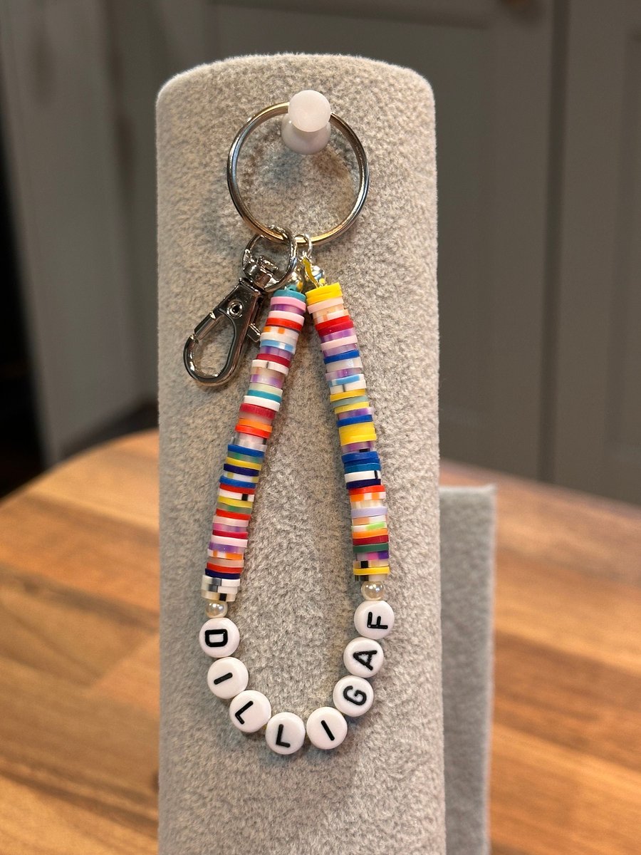 Unique Handmade keychain with heishi beads - wordy dilligaf