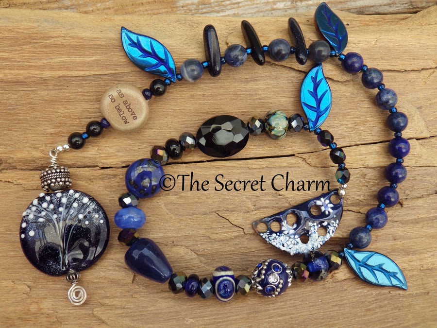 Winter Solstice Pagan Prayer Beads, Sapphire & Sterling Silver OOAK