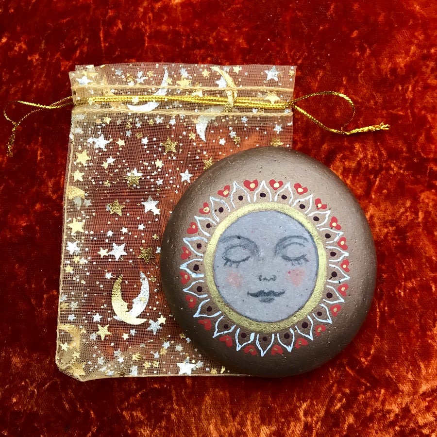 SALE! Painted pebble, serene meditation face