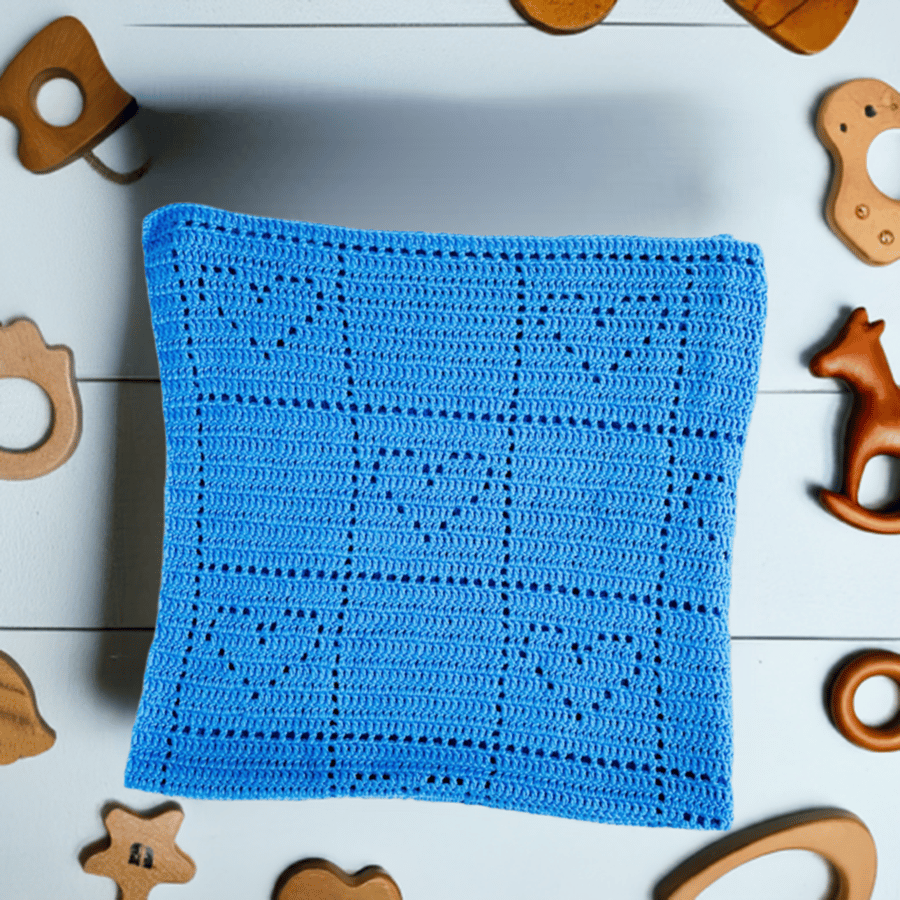 Boys Ocean Blue Crochet Baby Cot Blanket – Soft, Breathable, and Lightweight