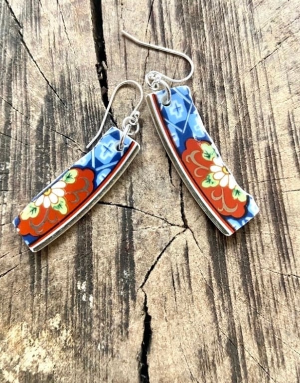 Handmade one of a kind Vintage crockery ceramic earrings.