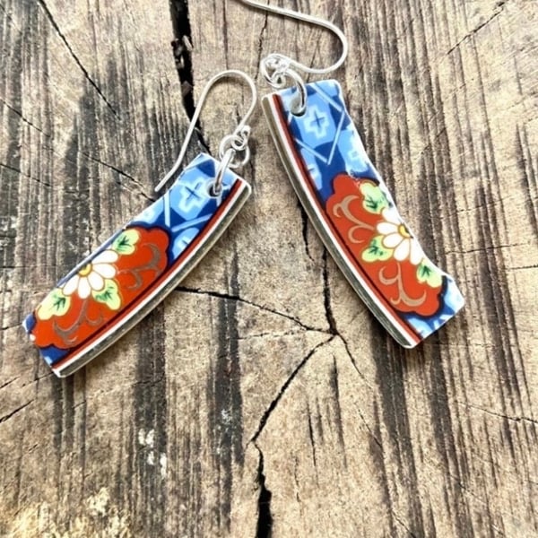 Handmade one of a kind Vintage crockery ceramic earrings.
