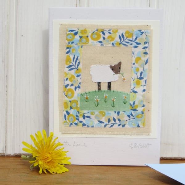 Little Lamb hand-stitched card for early years birthday, newborn or Easter