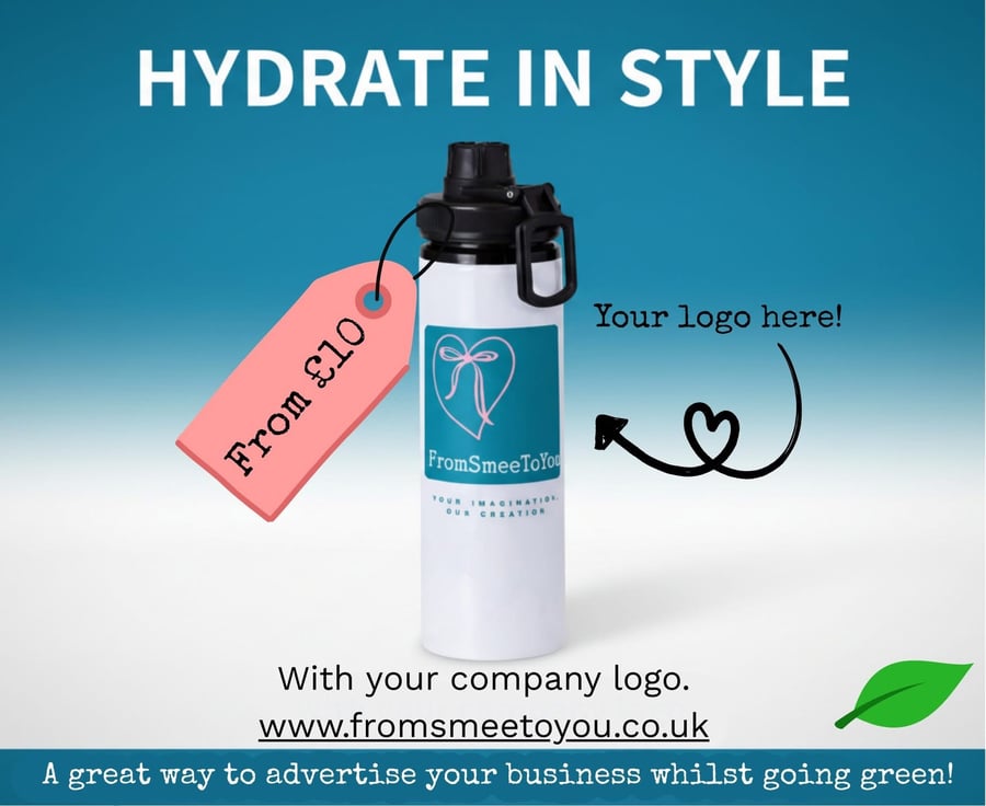 Personalised Aluminium Water Bottle -850ml Custom Name,Logo, Any Colour
