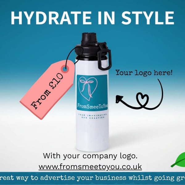 Personalised Aluminium Water Bottle -850ml Custom Name,Logo, Any Colour