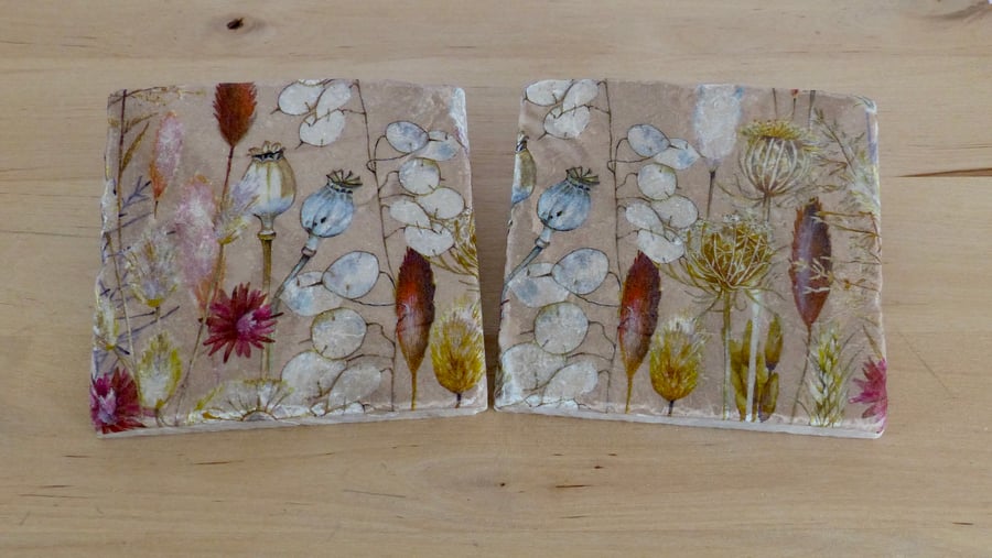 Marble 'Seedhead & Grasses' Coasters