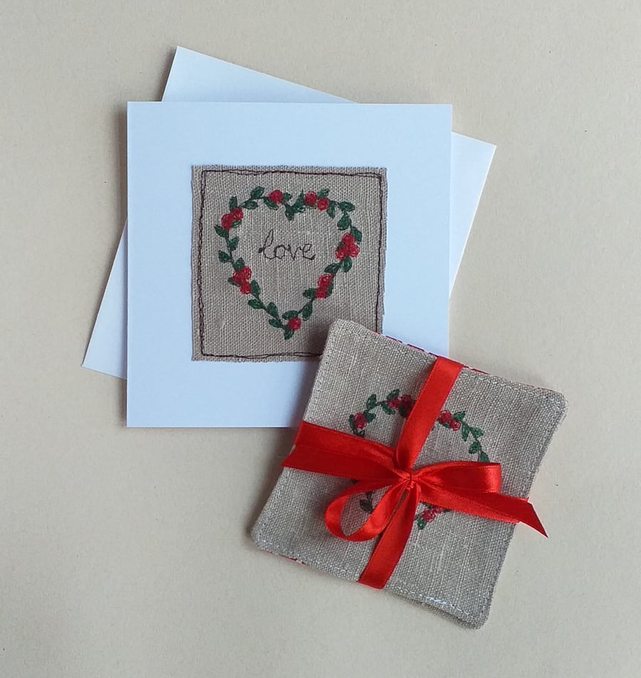 Set of Matching Coasters and Card (Red)